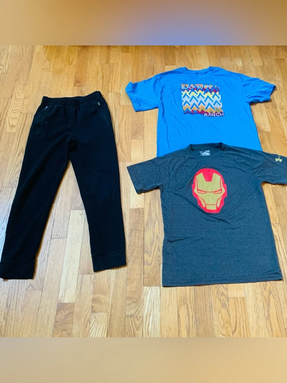 Boys L Activewear Lot: Under Armour Iron Man Tee, Black Butte Shirt &Jogger Pant